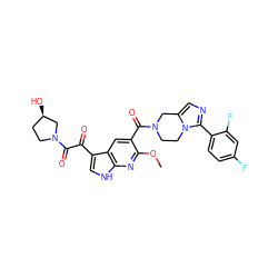 COc1nc2[nH]cc(C(=O)C(=O)N3CC[C@@H](O)C3)c2cc1C(=O)N1CCn2c(cnc2-c2ccc(F)cc2F)C1 ZINC000016052434