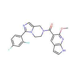 COc1nc2[nH]ccc2cc1C(=O)N1CCn2c(cnc2-c2ccc(F)cc2F)C1 ZINC000028708598