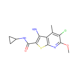 COc1nc2sc(C(=O)NC3CC3)c(N)c2c(C)c1Cl ZINC000043129833