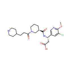 COc1ncc([C@H](CC(=O)O)NC(=O)[C@@H]2CCCN(C(=O)CCC3CCNCC3)C2)cc1Cl ZINC000013803236