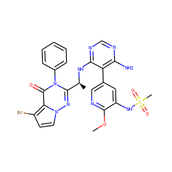 COc1ncc(-c2c(N)ncnc2N[C@@H](C)c2nn3ccc(Br)c3c(=O)n2-c2ccccc2)cc1NS(C)(=O)=O ZINC000208959889