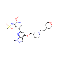 COc1ncc(-c2cc(OC[C@@H]3CCCN(CCC4CCOCC4)C3)c3cnn(C)c3n2)cc1NS(C)(=O)=O ZINC001772572777