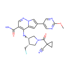 COc1ncc(-c2cc3c(N[C@@H]4CN(C(=O)C5(C#N)CC5)C[C@@H]4CF)c(C(N)=O)cnn3c2)cn1 ZINC000261103166