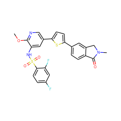 COc1ncc(-c2ccc(-c3ccc4c(c3)CN(C)C4=O)s2)cc1NS(=O)(=O)c1ccc(F)cc1F ZINC000145386174