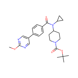 COc1ncc(-c2ccc(C(=O)N(C3CC3)C3CCN(C(=O)OC(C)(C)C)CC3)cc2)cn1 ZINC001772634318