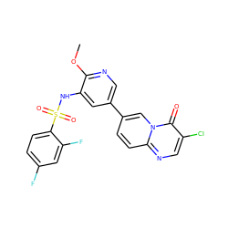 COc1ncc(-c2ccc3ncc(Cl)c(=O)n3c2)cc1NS(=O)(=O)c1ccc(F)cc1F ZINC001772572802