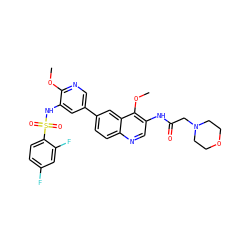 COc1ncc(-c2ccc3ncc(NC(=O)CN4CCOCC4)c(OC)c3c2)cc1NS(=O)(=O)c1ccc(F)cc1F ZINC001772643348