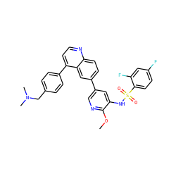 COc1ncc(-c2ccc3nccc(-c4ccc(CN(C)C)cc4)c3c2)cc1NS(=O)(=O)c1ccc(F)cc1F ZINC000207721954