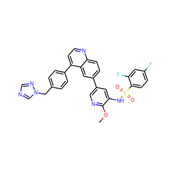 COc1ncc(-c2ccc3nccc(-c4ccc(Cn5cncn5)cc4)c3c2)cc1NS(=O)(=O)c1ccc(F)cc1F ZINC000205660450