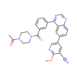 COc1ncc(-c2ccc3ncnc(-c4cccc(C(=O)N5CCN(C(C)=O)CC5)c4)c3c2)cc1C#N ZINC000149750490