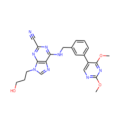 COc1ncc(-c2cccc(CNc3nc(C#N)nc4c3ncn4CCCO)c2)c(OC)n1 ZINC000045261447