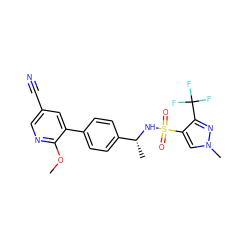 COc1ncc(C#N)cc1-c1ccc([C@@H](C)NS(=O)(=O)c2cn(C)nc2C(F)(F)F)cc1 ZINC000066252243