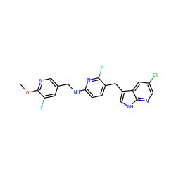 COc1ncc(CNc2ccc(Cc3c[nH]c4ncc(Cl)cc34)c(F)n2)cc1F ZINC000117436512