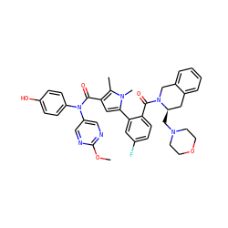 COc1ncc(N(C(=O)c2cc(-c3cc(F)ccc3C(=O)N3Cc4ccccc4C[C@H]3CN3CCOCC3)n(C)c2C)c2ccc(O)cc2)cn1 ZINC000261185145