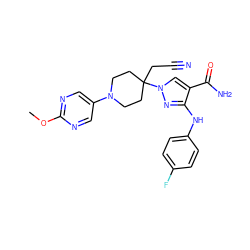 COc1ncc(N2CCC(CC#N)(n3cc(C(N)=O)c(Nc4ccc(F)cc4)n3)CC2)cn1 ZINC000205066505