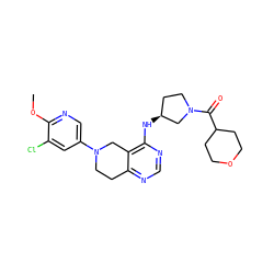 COc1ncc(N2CCc3ncnc(N[C@H]4CCN(C(=O)C5CCOCC5)C4)c3C2)cc1Cl ZINC000113569784