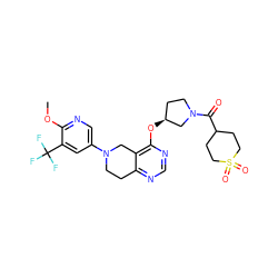 COc1ncc(N2CCc3ncnc(O[C@H]4CCN(C(=O)C5CCS(=O)(=O)CC5)C4)c3C2)cc1C(F)(F)F ZINC000113809085