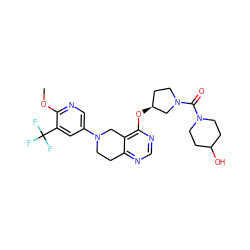 COc1ncc(N2CCc3ncnc(O[C@H]4CCN(C(=O)N5CCC(O)CC5)C4)c3C2)cc1C(F)(F)F ZINC000113567925