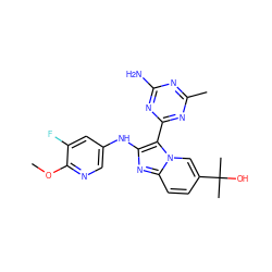 COc1ncc(Nc2nc3ccc(C(C)(C)O)cn3c2-c2nc(C)nc(N)n2)cc1F ZINC000114515734