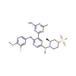 COc1ncc(Nc2ncc([C@@H](C)N3CCN(S(C)(=O)=O)C[C@@H]3C)cc2-c2nc(C)nc(N)n2)cc1F ZINC000095555892