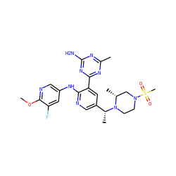 COc1ncc(Nc2ncc([C@@H](C)N3CCN(S(C)(=O)=O)C[C@H]3C)cc2-c2nc(C)nc(N)n2)cc1F ZINC000095555879