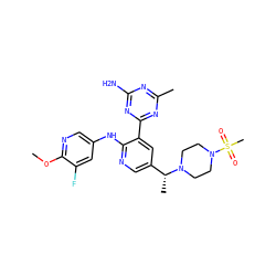 COc1ncc(Nc2ncc([C@@H](C)N3CCN(S(C)(=O)=O)CC3)cc2-c2nc(C)nc(N)n2)cc1F ZINC000095554128