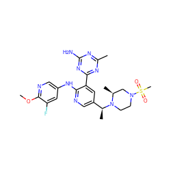 COc1ncc(Nc2ncc([C@H](C)N3CCN(S(C)(=O)=O)C[C@@H]3C)cc2-c2nc(C)nc(N)n2)cc1F ZINC000095557360