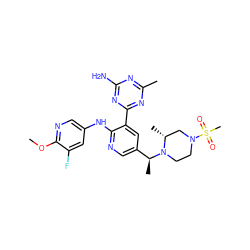 COc1ncc(Nc2ncc([C@H](C)N3CCN(S(C)(=O)=O)C[C@H]3C)cc2-c2nc(C)nc(N)n2)cc1F ZINC000095554940