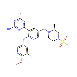 COc1ncc(Nc2ncc(CN3CCN(S(C)(=O)=O)C[C@@H]3C)cc2-c2nc(C)nc(N)n2)cc1F ZINC000095556299