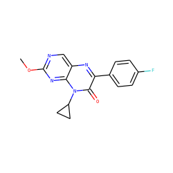 COc1ncc2nc(-c3ccc(F)cc3)c(=O)n(C3CC3)c2n1 ZINC000004238986