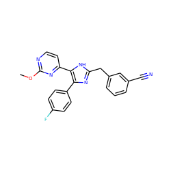 COc1nccc(-c2[nH]c(Cc3cccc(C#N)c3)nc2-c2ccc(F)cc2)n1 ZINC000040411694