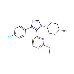 COc1nccc(-c2c(-c3ccc(F)cc3)ncn2[C@H]2CC[C@@H](O)CC2)n1 ZINC000147701032