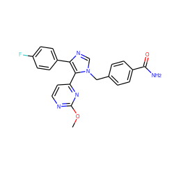 COc1nccc(-c2c(-c3ccc(F)cc3)ncn2Cc2ccc(C(N)=O)cc2)n1 ZINC000040933998