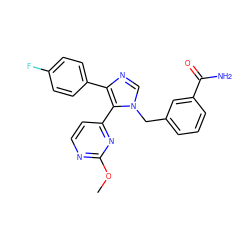 COc1nccc(-c2c(-c3ccc(F)cc3)ncn2Cc2cccc(C(N)=O)c2)n1 ZINC000040934844