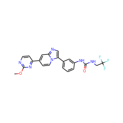 COc1nccc(-c2ccn3c(-c4cccc(NC(=O)NCC(F)(F)F)c4)cnc3c2)n1 ZINC000169704649