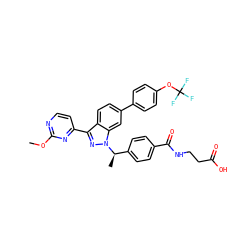 COc1nccc(-c2nn([C@H](C)c3ccc(C(=O)NCCC(=O)O)cc3)c3cc(-c4ccc(OC(F)(F)F)cc4)ccc23)n1 ZINC000473087564