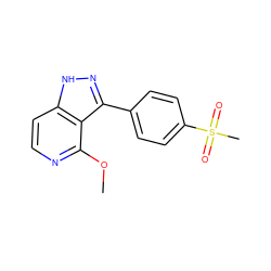 COc1nccc2[nH]nc(-c3ccc(S(C)(=O)=O)cc3)c12 ZINC000146694619