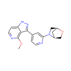 COc1nccc2[nH]nc(-c3ccnc(N4C[C@@H]5C[C@H]4CO5)c3)c12 ZINC000146697457