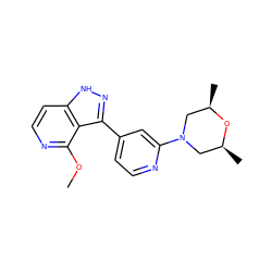 COc1nccc2[nH]nc(-c3ccnc(N4C[C@H](C)O[C@H](C)C4)c3)c12 ZINC000114772950