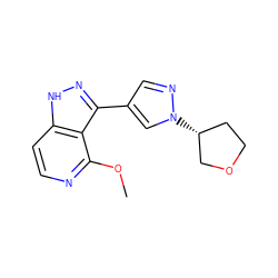 COc1nccc2[nH]nc(-c3cnn([C@@H]4CCOC4)c3)c12 ZINC000146840704