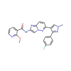 COc1ncccc1C(=O)Nc1cn2nc(-c3cn(C)nc3-c3ccc(F)cc3)ccc2n1 ZINC001772608343