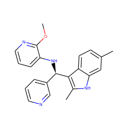 COc1ncccc1N[C@H](c1cccnc1)c1c(C)[nH]c2cc(C)ccc12 ZINC000103244948