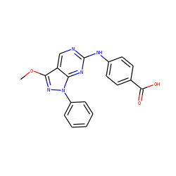COc1nn(-c2ccccc2)c2nc(Nc3ccc(C(=O)O)cc3)ncc12 ZINC000029042602