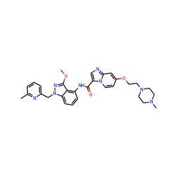COc1nn(Cc2cccc(C)n2)c2cccc(NC(=O)c3cnc4cc(OCCN5CCN(C)CC5)ccn34)c12 ZINC000072315534