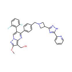 COc1nn2cc(-c3c(F)cccc3F)c(-c3ccc(CN4CC(c5n[nH]c(-c6ccccn6)n5)C4)cc3)nc2c1CO ZINC000167320894