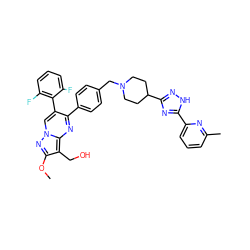 COc1nn2cc(-c3c(F)cccc3F)c(-c3ccc(CN4CCC(c5n[nH]c(-c6cccc(C)n6)n5)CC4)cc3)nc2c1CO ZINC000261153859