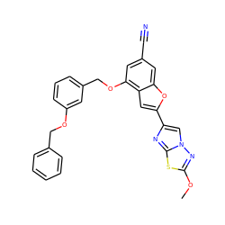 COc1nn2cc(-c3cc4c(OCc5cccc(OCc6ccccc6)c5)cc(C#N)cc4o3)nc2s1 ZINC000653752900