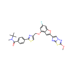 COc1nn2cc(-c3cc4c(OCc5csc(-c6ccc(C(=O)N(C)C(C)(C)C)cc6)n5)cc(F)cc4o3)nc2s1 ZINC000223028291