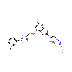 COc1nn2cc(-c3cc4c(OCc5csc(-c6cccc(C)c6)n5)cc(Cl)cc4o3)nc2s1 ZINC000223009286