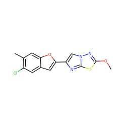 COc1nn2cc(-c3cc4cc(Cl)c(C)cc4o3)nc2s1 ZINC000653763852